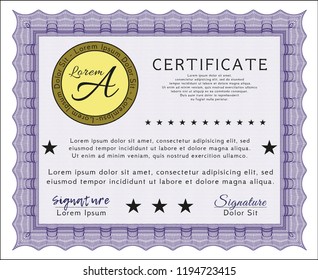 Violet Diploma or certificate template. Elegant design. Customizable, Easy to edit and change colors. With linear background. 