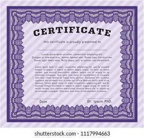 Violet Diploma or certificate template. Good design. Easy to print. Vector illustration. 