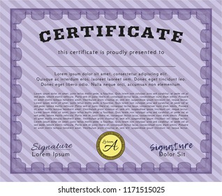 Violet Diploma or certificate template. Good design. With complex linear background. Customizable, Easy to edit and change colors. 