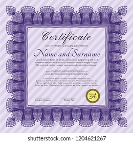 Violet Diploma or certificate template. Good design. Complex background. Detailed. 