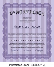 Violet Diploma or certificate template. Good design. Printer friendly. Vector illustration. 