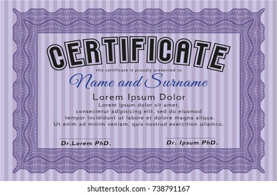 Violet Diploma or certificate template. With guilloche pattern. Money Pattern design. Customizable, Easy to edit and change colors. 