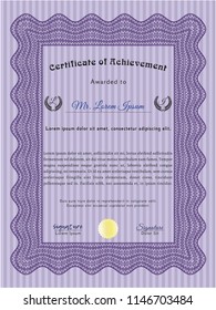 Violet Diploma or certificate template. With linear background. Lovely design. Detailed. 