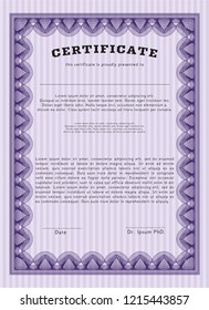 Violet Diploma or certificate template. With linear background. Customizable, Easy to edit and change colors. Money design. 