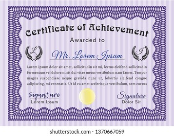 Violet Diploma or certificate template. With linear background. Lovely design. Customizable, Easy to edit and change colors. 