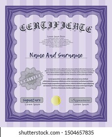 Violet Diploma or certificate template. With linear background. Customizable, Easy to edit and change colors. Lovely design. 