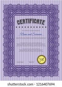 Violet Diploma or certificate template. Modern design. Vector illustration. With background. 