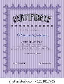 Violet Diploma or certificate template. Modern design. Vector illustration. With background. 