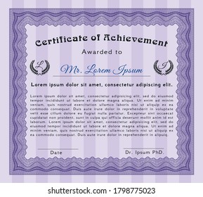 Violet Diploma or certificate template.  Modern design.  With complex linear background.   