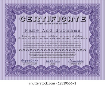Violet Diploma or certificate template. Money Pattern. Customizable, Easy to edit and change colors. With guilloche pattern and background. 