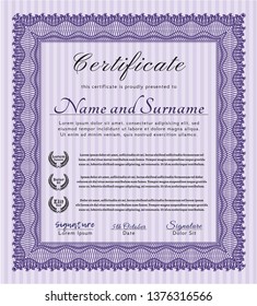 Violet Diploma or certificate template. Money Pattern design. Customizable, Easy to edit and change colors. With complex linear background. 