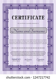 Violet Diploma or certificate template. Nice design. With complex linear background. Vector illustration. 