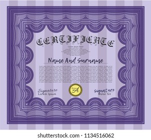Violet Diploma or certificate template. Perfect design. Printer friendly. Detailed. 
