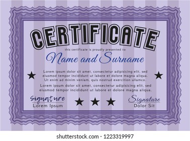 Violet Diploma or certificate template. Printer friendly. Detailed. Sophisticated design. 