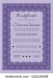 Violet Diploma or certificate template. Printer friendly. Money style design. Customizable, Easy to edit and change colors. 