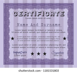 Violet Diploma or certificate template. With quality background. Detailed. Lovely design. 