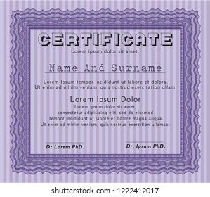 Violet Diploma or certificate template. With quality background. Cordial design. Detailed. 
