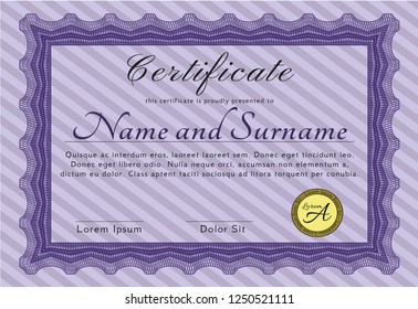Violet Diploma or certificate template. With quality background. Customizable, Easy to edit and change colors. Perfect design. 