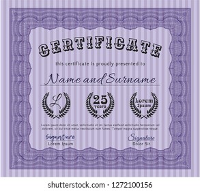 Violet Diploma or certificate template. With quality background. Modern design. Vector illustration. 