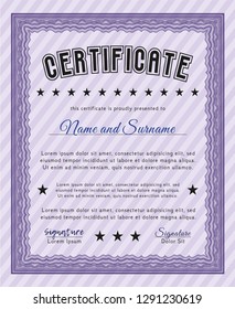 Violet Diploma or certificate template. With quality background. Retro design. Detailed. 