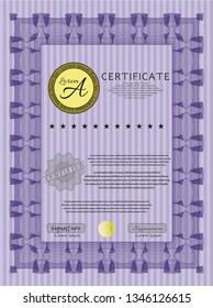 Violet Diploma or certificate template. With quality background. Detailed. Nice design. 