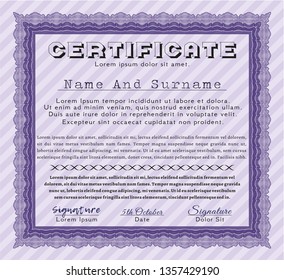 Violet Diploma or certificate template. With quality background. Money design. Vector illustration. 