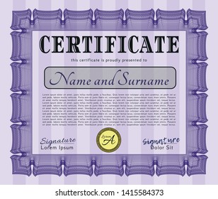 Violet Diploma or certificate template. With quality background. Vector illustration. Beauty design. 