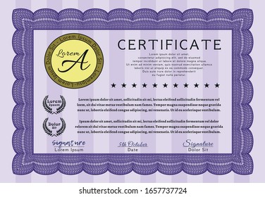 Violet Diploma or certificate template. With quality background. Excellent design. Detailed. 