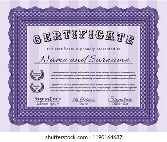 Violet Diploma or certificate template. Retro design. Easy to print. Detailed. 