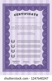 Violet Diploma or certificate template. Retro design. With background. Detailed. 