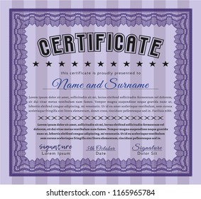 Violet Diploma or certificate template. Sophisticated design. Vector illustration. With great quality guilloche pattern. 