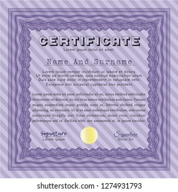 Violet Diploma or certificate template. Sophisticated design. Vector illustration. Complex background. 