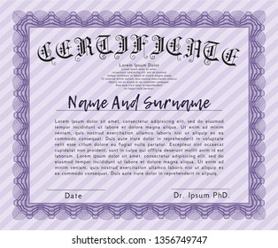 Violet Diploma or certificate template. Sophisticated design. Customizable, Easy to edit and change colors. With guilloche pattern. 