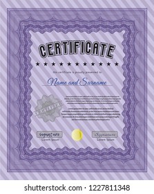 Violet Diploma or certificate template. Superior design. Vector illustration. Easy to print. 