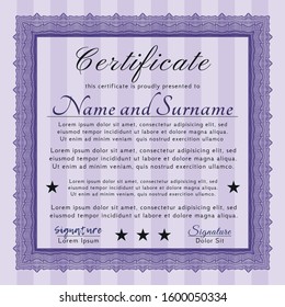 Violet Diploma or certificate template. Superior design. Complex background. Vector illustration. 