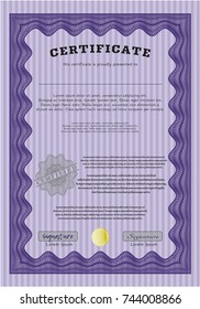 Violet Diploma or certificate template. Superior design. Vector illustration. Printer friendly. 