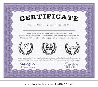 Violet Diploma. With complex background. Customizable, Easy to edit and change colors. Retro design. 