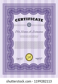 Violet Diploma. Complex background. Money Pattern. Vector illustration. 
