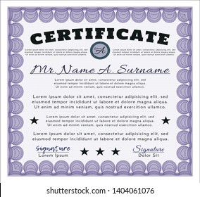 Violet Diploma. With complex background. Money Pattern design. Detailed. 