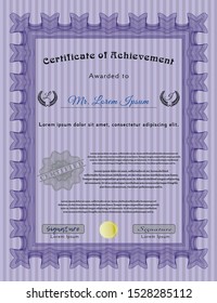 Violet Diploma. With complex background. Money Pattern design. Vector illustration. 
