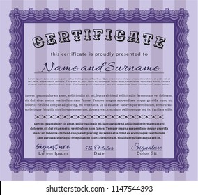 Violet Diploma. With complex background. Nice design. Detailed. 