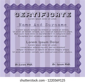 Violet Diploma. With complex background. Nice design. Detailed. 