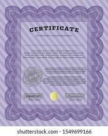Violet Diploma. With complex linear background. Customizable, Easy to edit and change colors. Nice design. 