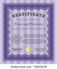 Violet Diploma. With complex linear background. Retro design. Detailed. 
