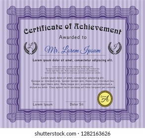 Violet Diploma. Cordial design. With linear background. Detailed. 