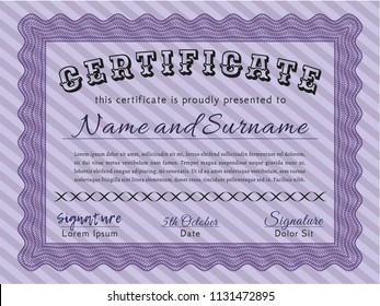 Violet Diploma. Customizable, Easy to edit and change colors. With guilloche pattern and background. Artistry design. 