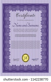 Violet Diploma. Customizable, Easy to edit and change colors. With guilloche pattern and background. Money Pattern design. 