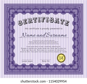 Violet Diploma. Customizable, Easy to edit and change colors. With guilloche pattern. Perfect design. 