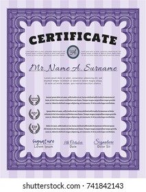 Violet Diploma. Customizable, Easy to edit and change colors. With guilloche pattern. Good design. 