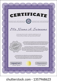 Violet Diploma. Detailed. Complex background. Modern design. 